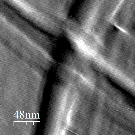 Atomic force micrograph, tightest view where nanotubes cross