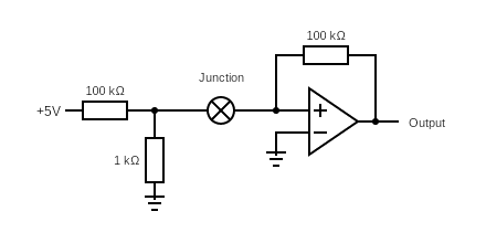 Schematic of the measurement circuit: a 50 mV junction bias feeding a transimpedance amplifier read by an oscilloscope